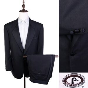 Bert Pulitzer Men's 1 Button Suit 42R Blazer Coat Wool Jacket Black Pants 32x28